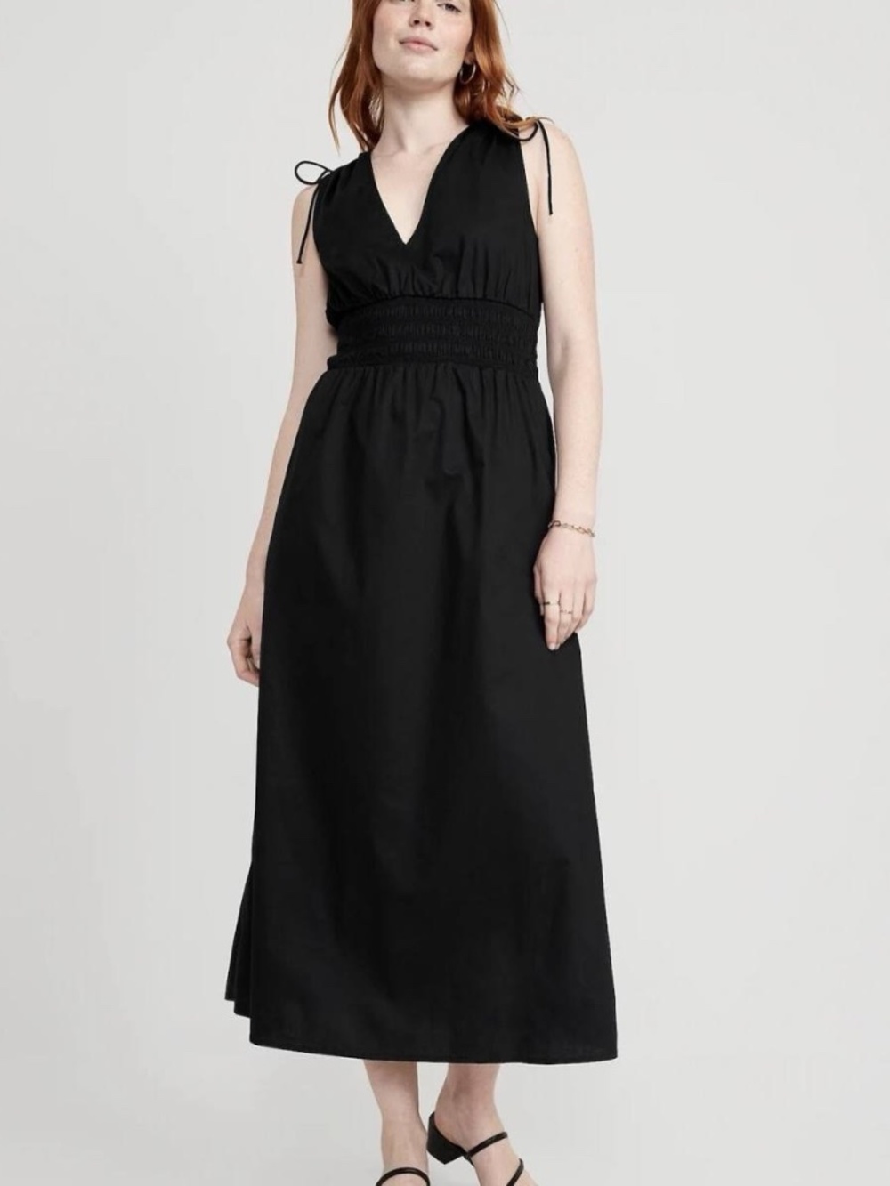 Old Navy Black Cotton Smocked Sleeveless Flare Maxi Summer Dress - Size Small
